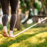 Slacklining,Is,A,Practice,In,Balance,That,Typically,Uses,Nylon